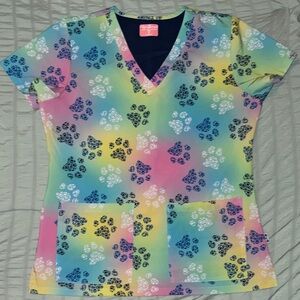Multicolor Paw Print V-Neck Scrub Top
